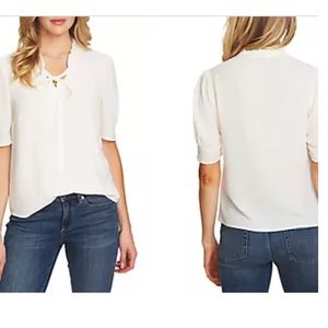 Cece White Blouse with Tie Front